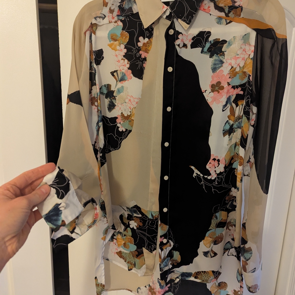 Floral Sheer Button-Up Blouse